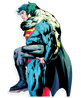 DC Comics Batman & Superman Piggyride Die Cut Sticker