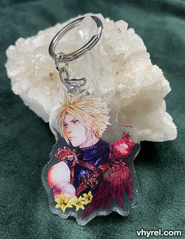 Final Fantasy VII Cloud Keychain Double Sided + Double Protection Clear Acrylic