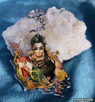 Final Fantasy X Watercolor Auron Keychain Double Sided + Double Protection Clear Acrylic
