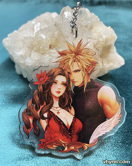Final Fantasy VII Cloud Aerith Portrait Keychain Double Sided + Double Protection Clear Acrylic