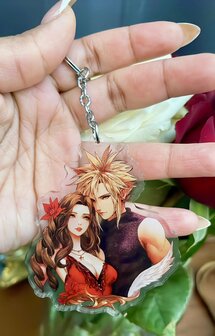 Final Fantasy VII Cloud Aerith Portrait Keychain Double Sided + Double Protection Clear Acrylic