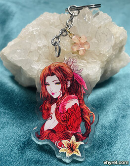 Final Fantasy VII Aerith Keychain Double Sided + Double Protection Clear Acrylic + Charm
