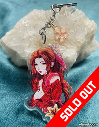 Final Fantasy VII Aerith Keychain Double Sided + Double Protection Clear Acrylic + Charm